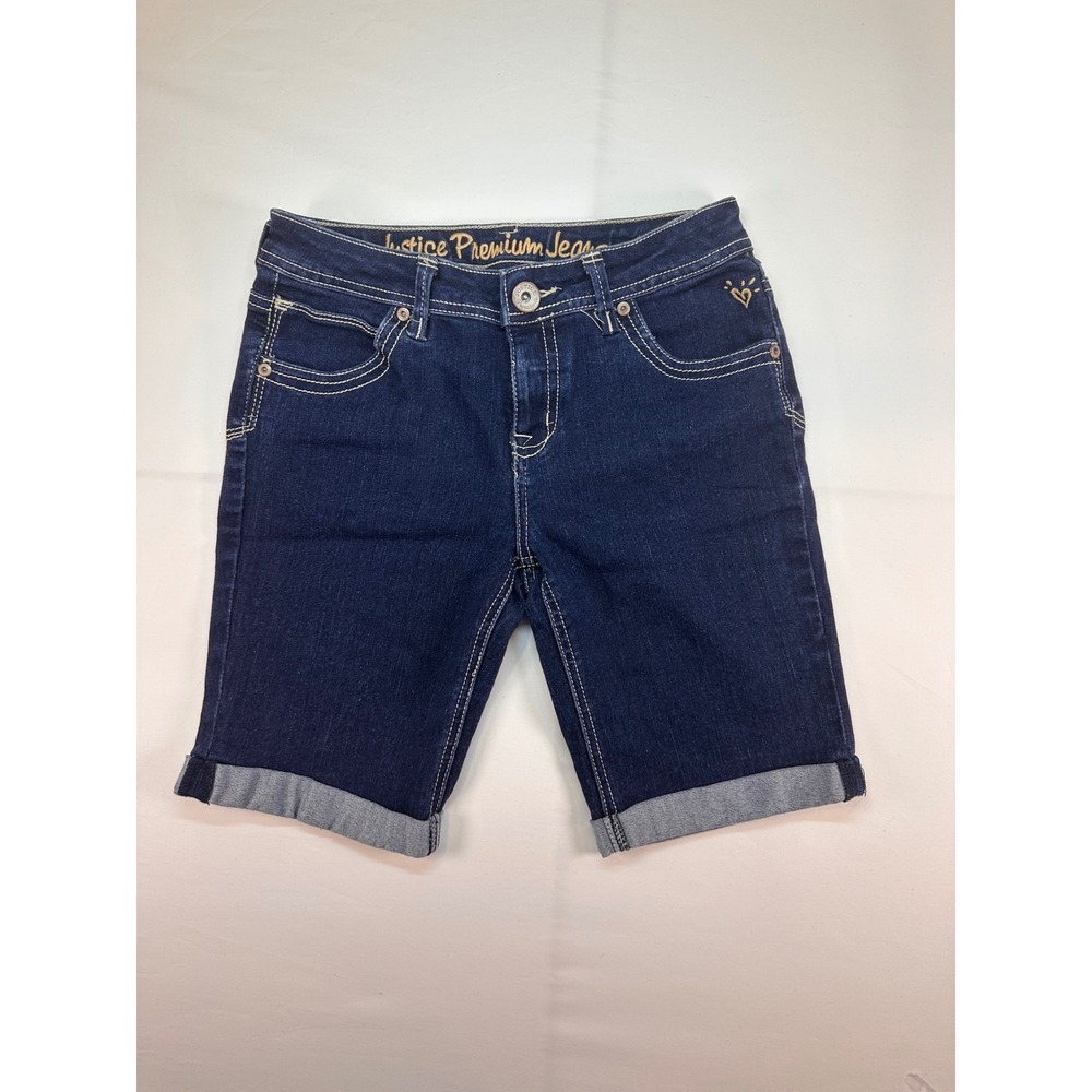 Justice Premium‎ Jeans Girls Dark Wash Denim Bermuda Shorts Size 14R Cuffed Hem